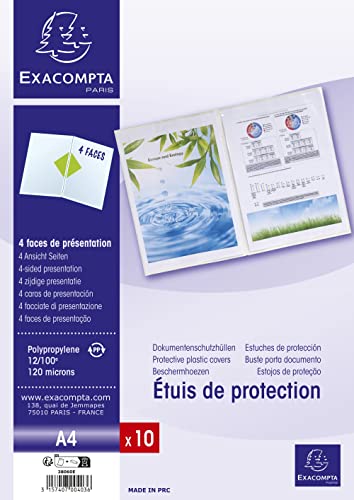 Exacompta 38060E Dokumentenschutzhüllen (doppelt, DIN A4, aus PP 120µ, praktisch und belastbar) 10er Pack kristall
