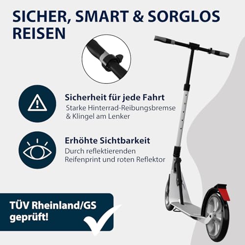 HUDORA BigWheel 230 Advanced Scooter - Stabiler Aluminium-Roller bis zu 120kg - Leiser & zusammenklappbarer Cityroller mit St&auml;nder & Klingel - Kick-Scooter f&uuml;r Kinder/Jugendliche & Erwachsene - iron