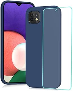 YATWIN Silicone Case for Samsung Galaxy A22 5G with Screen Protector, Soft-Touch, Shockproof, DustProof, Antiskid Full Body Armour Phone Cover for Samsung Galaxy A22 5G - Dark Blue