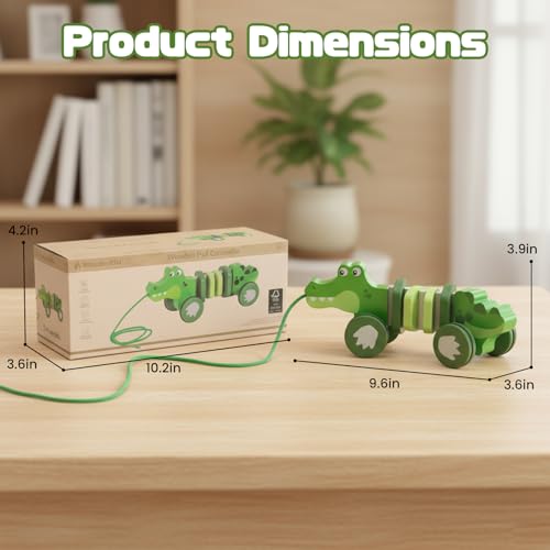 Image of Baby Toys Car,Wooden Pull Along Toddler Toy, Developmental Toy for 1 Year Old Girl Boy Birthday Gift (Crocodile)