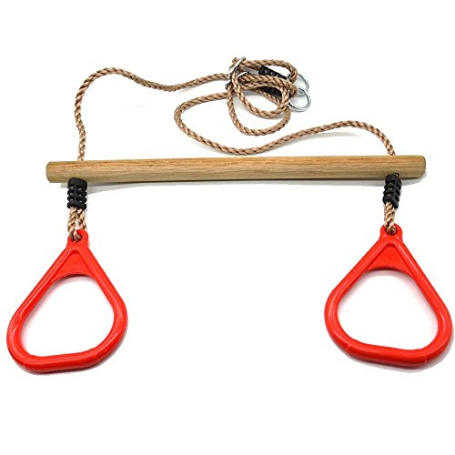 Huawell Swing Sets For Backyard, Monkey Bars & Swingset Accessories - Set - Wooden Trapeze Swing Bar Rings-Outdoor Play Equipment (Red) #TOP1