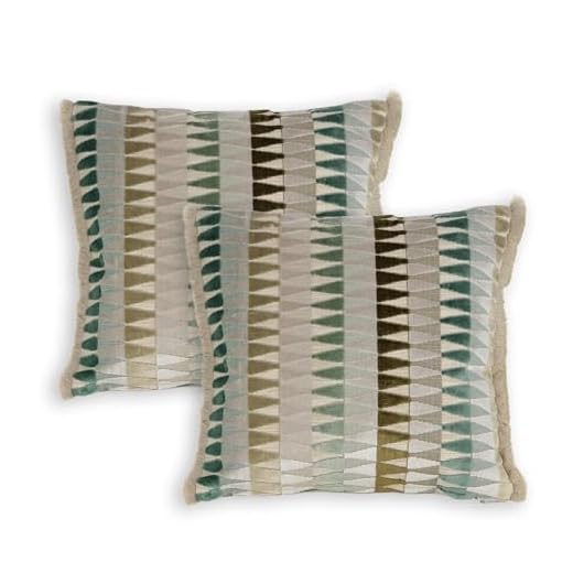 TAPIDECOR | 2 Fundas Cojín | Modelo Triángulos Verdes | Decoración Hogar | Cojin para Cama, Sofa, Salon o Terraza | Diseño Moderno y Elegante | Sin Relleno | Triángulos | Trasera Arena | 50x50cm
