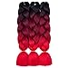 RN BEAUTY Ombre Braiding Hair Synthetic Jumbo Braids Hair Extensions 24 inch 3 Bundles Deals Heat Resistant Fiber High Temperature Fiber for Afro Twist Crochet Hair 3 Tone Color Black/Burgundy/Red