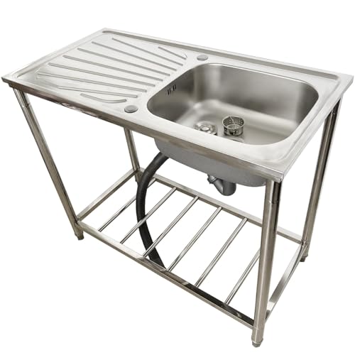 Fregaderos De Cocina De Un Solo Tazón, Fregadero De Acero Inoxidable For Estación De Preparación De Servicios Públicos Con Tabla De Cortar, Fregadero Independiente For Exteriores For Restaurantes Come