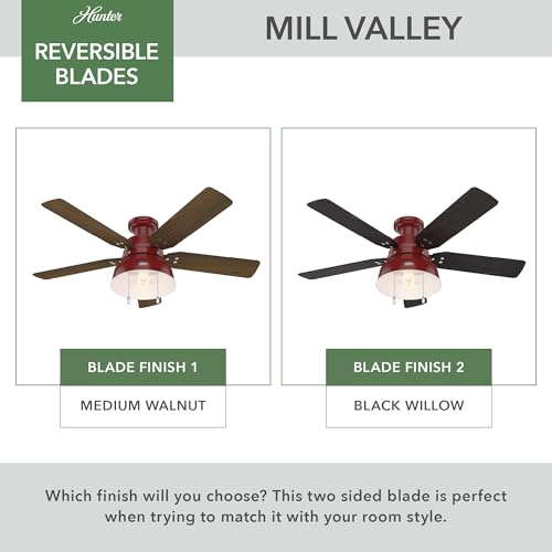 Image of Hunter Mill Valley, Outdoor or Indoor, Ceiling Fan, 52 inch, Barn Red