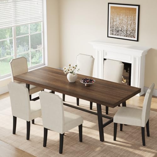 Image of GarveeHome Industrial Dining Table for 8-10 People, 86.61 inch Long Large Kitchen Table with Sturdy Metal Frame, Rectangular Counter for Dinner, Kitchen, Dining Room (Brown, 87 inch Non-extendable)
