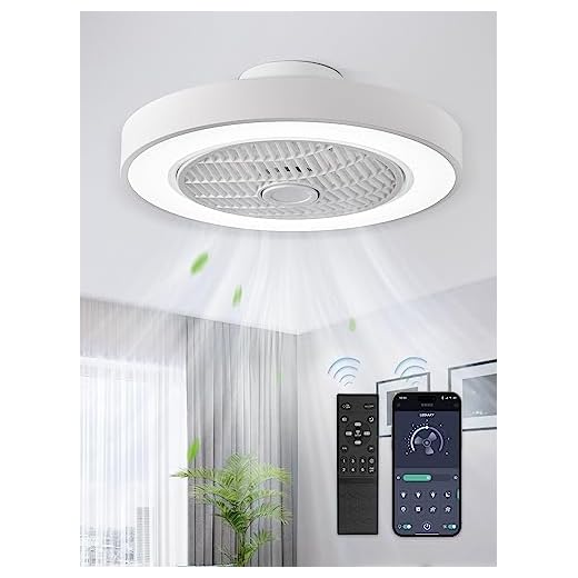 LEDIARY 20 Inch Low Profile Bladeless Enclosed LED Ceiling Fan Light, White
