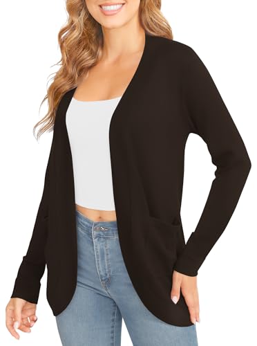 Image of EXCHIC Women's Long Sleeve Lightweight Knit Sweater Cardigan Curved Hem Open Front Cardigans with Pockets