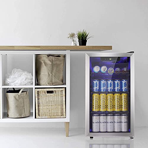 Image of Antarctic Star Beverage Refrigerator -125 Can Mini Fridge for Soda Beer or Wine, Stainless steel door frame, for Office or Bar with Adjustable Removable Shelves, Black, 3.3 Cu.Ft