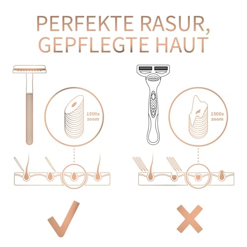 Foto von Bambaw Rasierhobel Damen und Herren mit Ständer & 5 Rasierklingen | Metall Rasierer Frauen | Damen Rasierhobel Intimbereich | Eco Rasierer Metall | Frauen Rasierhobel Rostfrei | Safety Razor