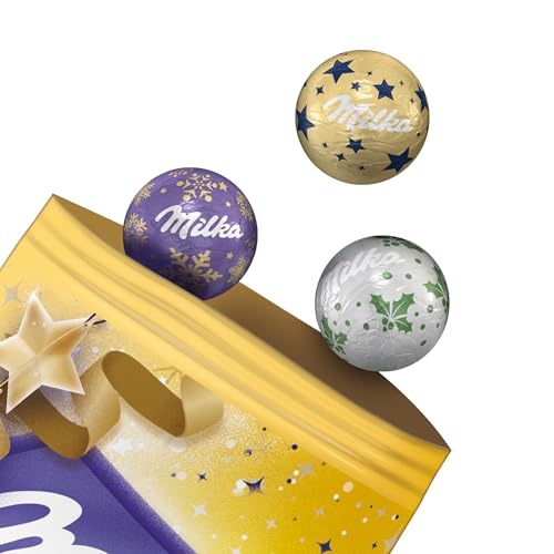 Milka Weihnachtskugeln Alpenmilch – einzeln verpackte Schokoladenkugeln in festlicher Design Edition – 100g