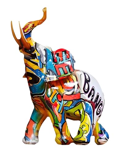 Decorative Elephant Figurine, Graffiti Art Design, Multicoloured, Perfect Elephant Ornaments on Window Sill, Shelf, Desk, etc. Distinctive and High-grade Appearance (Large)