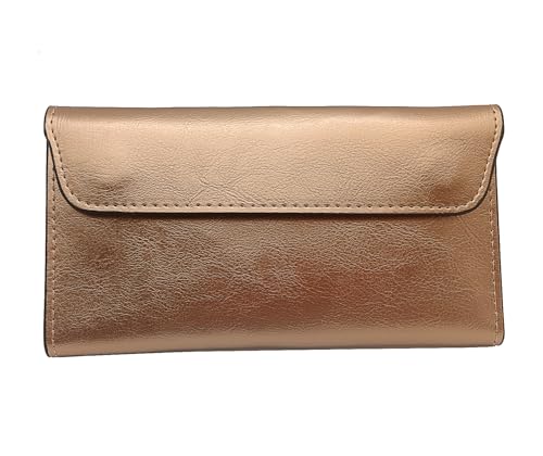 Portefeuille fin en cuir véritable doré avec protection anti-RFID pour femme exigeante
