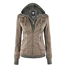 Lock and Love Women's Removable Hooded Faux Leather Moto Biker Jacket (XS~2XL)