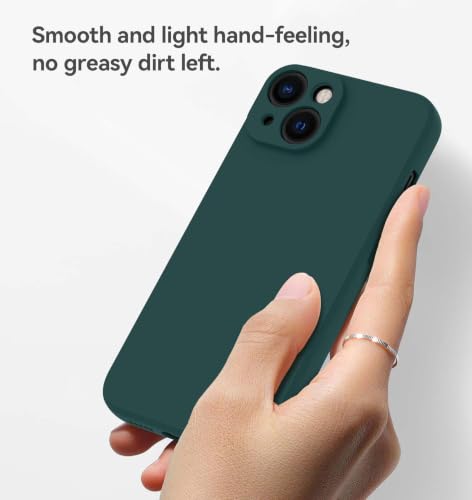 Image of DIZORO Square Microfiber Candy Case Compatible for iPhone 15 Shockproof Slim Back Cover Liquid Silicone Case - Forest Green