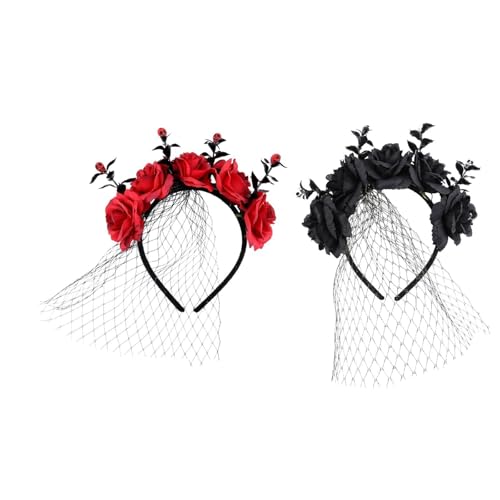 Bande de rose rose avec voile pour fête costumée et Halloween