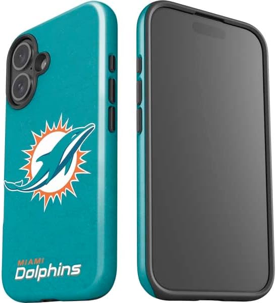 Skinit Impact Phone Case Compatible with iPhone 16 - Officially Licensed NFL Miami Dolphins Distressed- Aqua Design