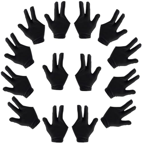 UTENEW 30 Pieces Billiard Gloves, Black Nylon 3-Finger Cue Pool Glove, Elastic Universal Shooter Pool Sport Gloves Breathable Cue Stick Game Gloves for Either Hand, One Size for Women & Men, 15 Pairs