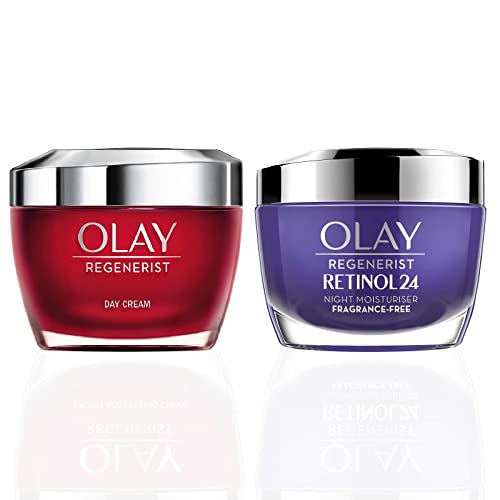 Olay Retinol 24 Night Cream + Olay Regenerist Face Cream, Moisturiser Face Women Skin Care Sets & Kits, 2x 50 ml