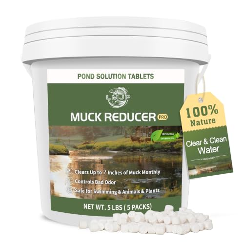 LMJP Muck Reducer - 5LB Natural Sludge Solution Tablets for Ponds & Lakes Away Muck & Odor Control Safe for Aquatic Life Wildlife & Recreation Treats Up to 30 000 Sq Ft