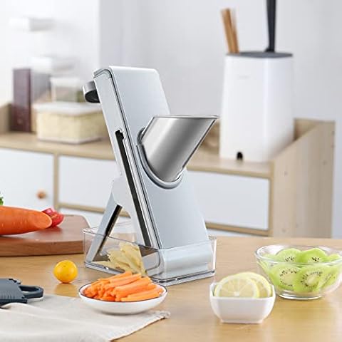 SIXAQUAE Safe Mandoline Slicer for Kitchen,Adjustable Vegetable Chopper Manual Cutter for Potato Onion Tomato Meat and Other Food,Veggie Chopper with Container (Gery) Cover