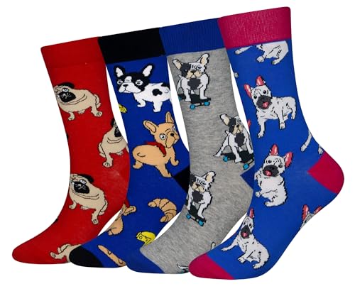 Cansok Calzini da uomo Animale Bulldog Cane novità dell'equipaggio al polpaccio del vestito confezione da 4