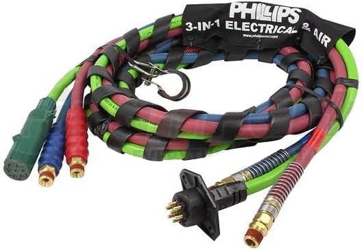 Belgrade Parts & Service, Inc. Phillips Ind. 30-2170 ABS 15' 3 en 1 recto conjunto de manguera eléctrica y de aire con Weather-Tite Permaplugs