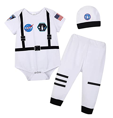 Zusnxaxe Newborn Baby Boys Girls Halloween Outfit Astronaut Costume for Children Baby Spacesuit with hat Birthday Gifts Toddler Pretend Role Play Dress Up Photo shoot Summer 18-24 Months