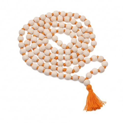 Image of SpiderJuice 1Pc 108 Knotted Beads Off White Tulsi Jaap Mala for Mantra Chanting & Meditation