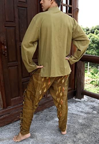Image of RaanPahMuang Thick Muang Cotton Chinese Jacket Shirt Mandarin Frog Button Front
