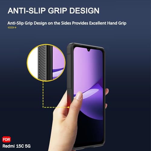 Image of TheGiftKart Liquid Silicon Back Cover Case for Mi Redmi 15C 5G | Shockproof Military Grade Protection | Micro-Fibre Cloth On Inner Side | Anti-Slip Grip Case for Redmi 15C 5G (TPU, Black)