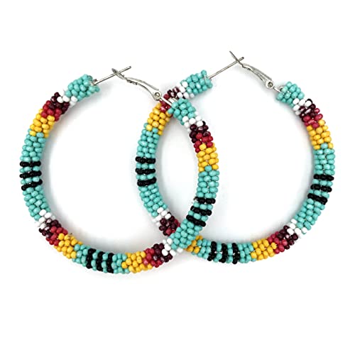Southwestern Navajo Pattern Seed Beaded Hoop Earrings