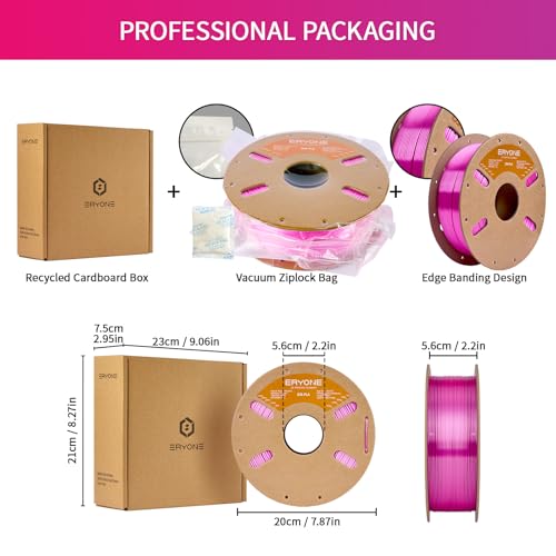 Image of ERYONE Silk PLA Filament for 3D Printer 1.75mm + /- 0.03mm, Shiny Filament 1kg (2.1lbs) /Spool, Rose Red