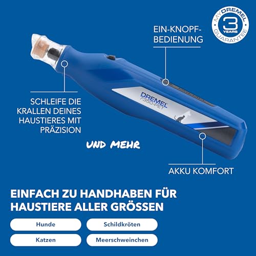 Dremel 7350 PET Krallenpflegese mit 3.6V Akku-Rotationswerkzeug Einfach zu bedienende, leichte Krallenschleifmaschine mit 2 Schleifzubehören, 1 Schutzhaube & 1 USB-Kabel, geeignet für Hunde und Katzen