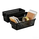 Tyminin 6-Pack Desktop Organized Baskets, Plastic Small Storage Baskets, Slim Basket for Shelves, Kitchen, Pantry, Office (Black)