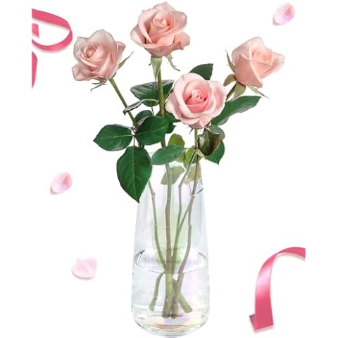 HofferRuffer Gifts For Mum From Daughter,Son, Kids, Flower Vase, Clear Glass Vase,Gift for Women/Home Decoration/Living Room/Kitchen/Office/Wedding, Magic Clear Cover
