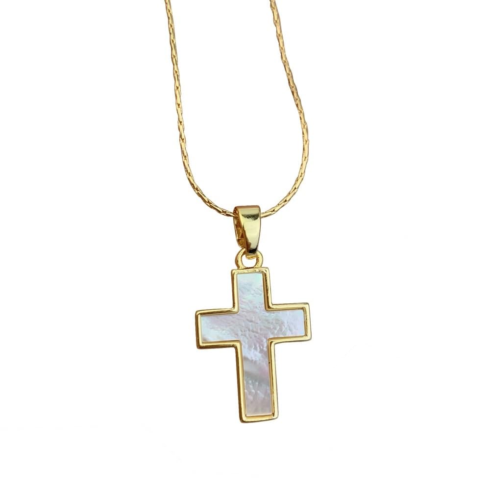 Collana con Croce in Madreperla Crocifisso,Medaglia Miracolosa Religiosa, Girocollo,Collana di Fede