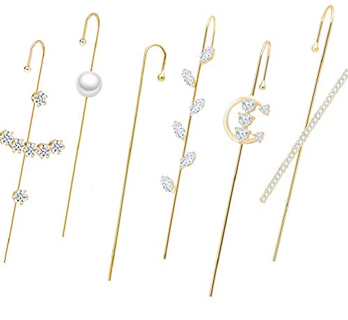 Ear Wrap Crawler Hook Earrings for Women Girls Fashion 14K Gold Plated Cuff Earring Set Unique Rhinestone Ear Jewelry -Style 1