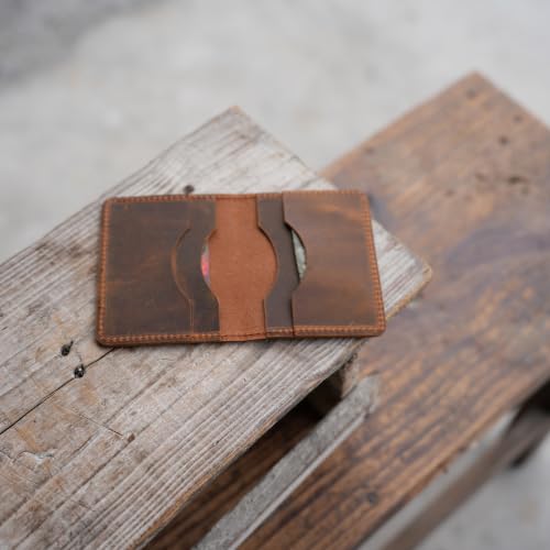 Image of JJNUSA Handmade Distressed Men's Minimalist Leather Wallet Card Holder Wallets for Gifts Brown Flower style2 (Brown2)