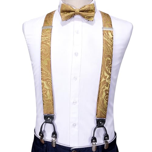 Image of YOHOWA Men Suspenders 6 Clips Strength Adjustable Y Braces Pre-Tied Bow Tie Set Formal Wedding Party