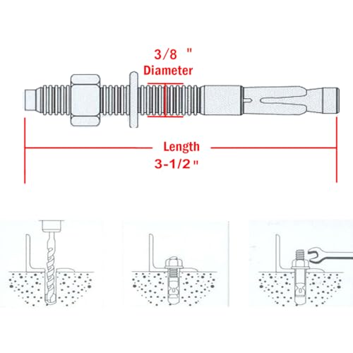 Image of 3 /8 inch X 3-1 /2 inch Concrete Anchor, 304 Stainless Wedge Anchor with Excellent Anti-Rust Performance, 304(18-8) Stainless Steel Concrete Anchors and Screws Kit (10pcs)