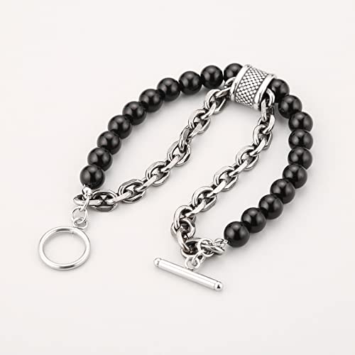 Hzman Beaded Bracelets For Men Women 8Mm Bright Agate Bead Bracelet Double Layer Adjustable Toggle Link Chain Bracelets Jewelry Gift #TOP3