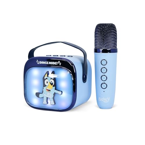 Bluey - Mini altoparlante per karaoke a LED, wireless, con microfono Bluetooth, colore blu, luci che cambiano colore