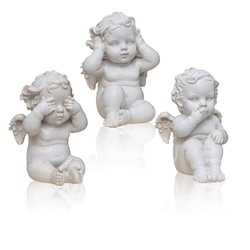 Angels Figurine Garden Statue 3.9" Resin Cherubs Angel Figure For Indoor Outdoor Home Garden Decor, Cute Angel Sculpture Memorial Statue(Hear No Evil) #TOP7