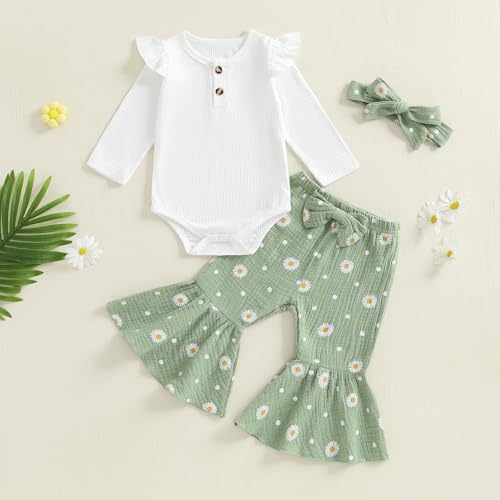 Infant Baby Girl Fall Winter Outfit Long Sleeve Romper Bow Print Pants Headband Set 3pcs Newborn Girl Outfits3