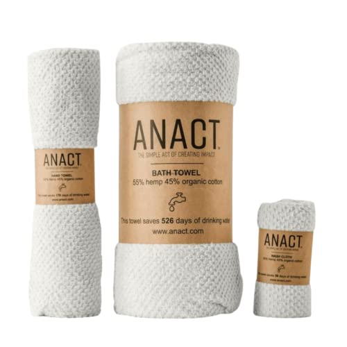 Anact Hemp Bathroom Hand Towels - 3pk. Organic, Eco-Friendly, Absorbent Spa Quality Bath Towel w/Organic Cotton & Hemp Fiber - White
