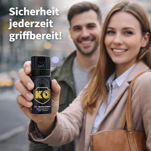 KO Security CS-Spray 40 ml – Breitstrahl Personenabwehrspray mit BKA-Zulassung - modernes Design - kompakt und diskret