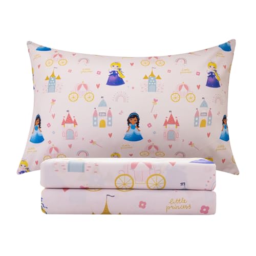 Twin Sheets Set for Girls Kids - 3-Piece Cute Princess Bedding Set Breathable Pink Castle 3D Fitted Sheets with 14 Deep Pocket Ultra-Soft Lightweight Bedroom Essentials