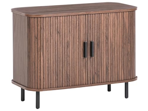 Beliani Aparador Retro Puertas correderas MDF Patas de Metal Madera marrón Oscuro Bradley