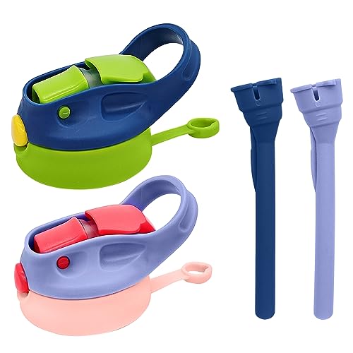Amgkonp 12oz Replacement Lid with 2 Straw for Kid Tumbler 2 PACK Leak-Proof and Spill-Proof Straw Lids for ZONEGRACE Mocaru BPA Free Inner Diameter2.4IN (Green+Purple)